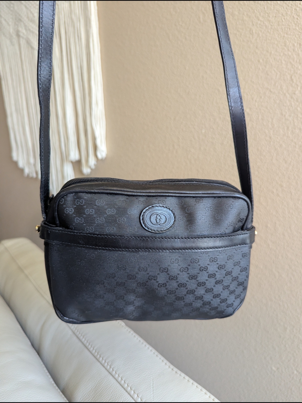 Vintage Gucci Black Monogram Crossbody Bag